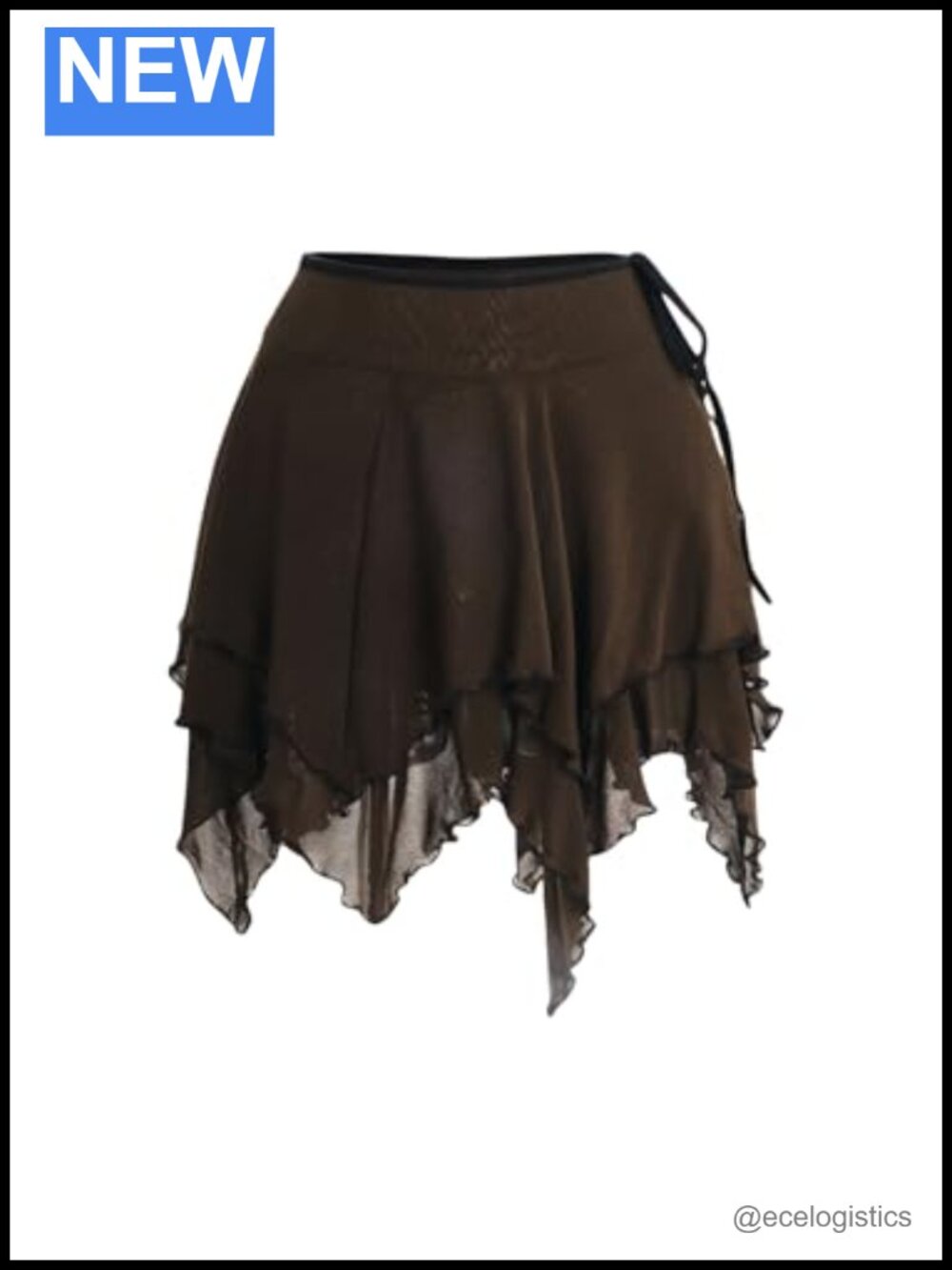 Y2K Asymmetrical Tiered Mini Skirt with Lettuce Trim Mesh Tie Knot Side